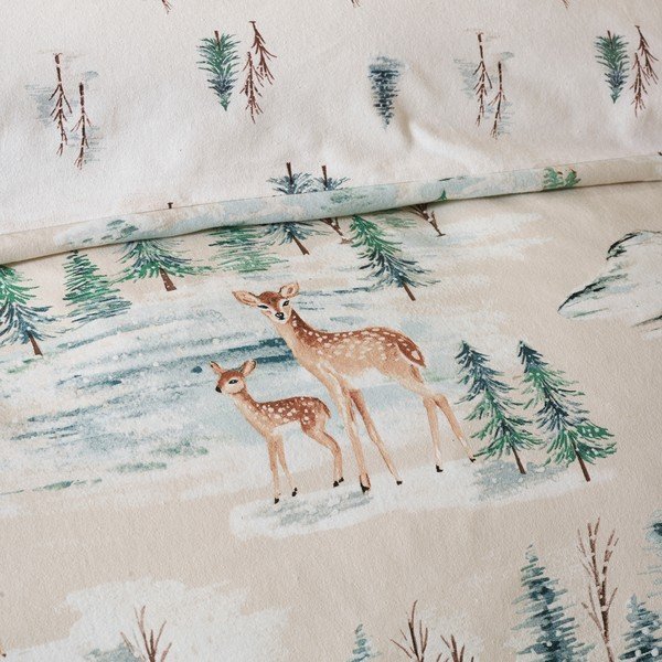 Natúr színű egyszemélyes flanel ágyneműhuzat 135x200 cm Brushed Christmas Deer – Catherine Lansfield-image-3