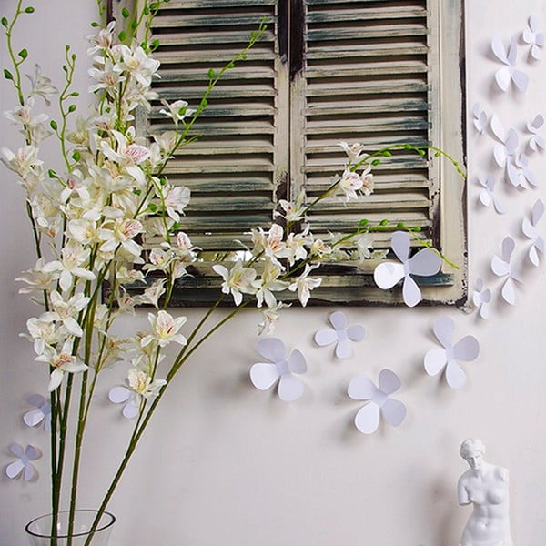 Flowers fehér 3D hatású 12 darabos öntapadós matricaszett - Ambiance