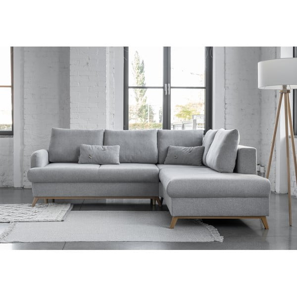 Világosszürke kinyitható-tárolóhelyes sarokkanapé (jobb oldali-L alakú) Scandic Lagom – Miuform-image-1