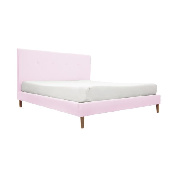 Kent pasztell rózsaszín ágy természetes lábakkal, 160 x 200 cm - Vivonita