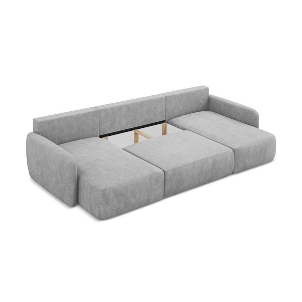 Világosszürke zsenília kinyitható-tárolóhelyes sarokkanapé  (U alakú) Lilo – Makamii-image-3