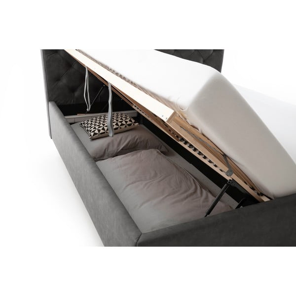 Sötétszürke kárpitozott ágyneműtartós franciaágy ágyráccsal 180x200 cm San Remo – Meise Möbel-image-1