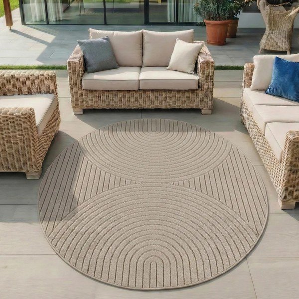Bézs kerek kültéri-beltéri szőnyeg ø 120 cm Nova – Ayyildiz Carpets-image-1
