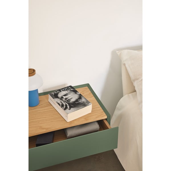 Zöld függő éjjeliszekrény tölgyfa dekoros asztallappal Arista – Teulat-image-2