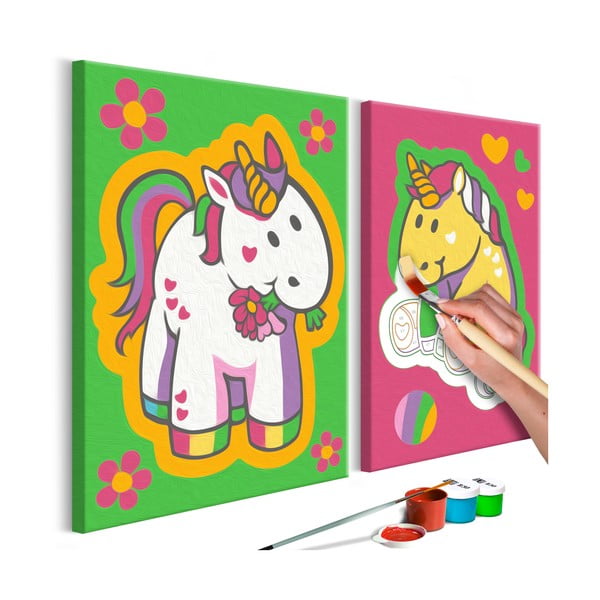 Lovely Unicorns DIY készlet, saját kétrészes vászonkép festése, 33 x 33 cm - Artgeist