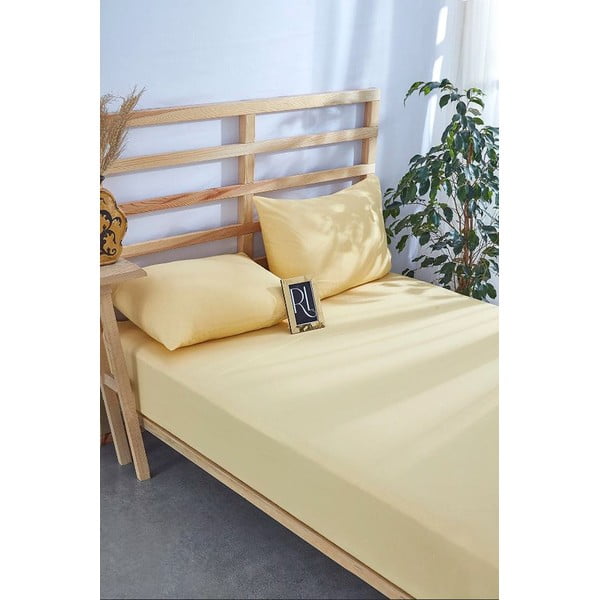 Sárga gumis pamut lepedő és párnahuzat szett 100x200 cm – Mila Home
