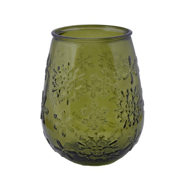 Copos de Nieve zöld üveg váza karácsonyi mintával, magasság 13 cm - Ego Dekor