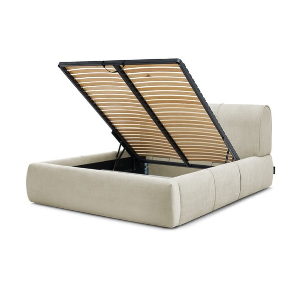 Bézs kárpitozott franciaágy tárolóhellyel, ágyráccsal 180x200 cm Vernon – Bobochic Paris-image-4