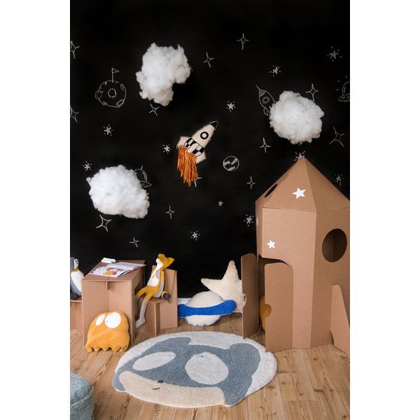 Szürke-krémszínű mosható kézi szövésű gyapjú gyerek szőnyeg ø100 cm Astromouse – Lorena Canals-image-3