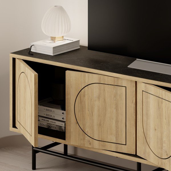 Fekete-natúr színű TV-állvány tölgyfa dekorral 149,5x56,5 cm Giana – Marckeric-image-4