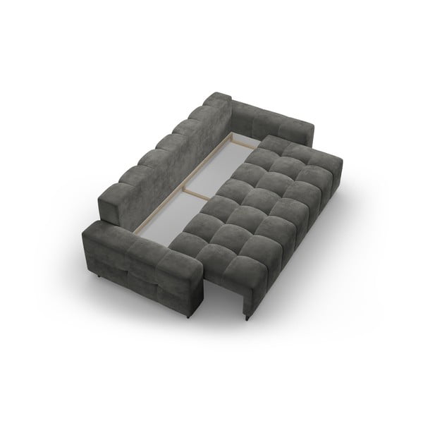 Szürke bársony kinyitható tárolóhelyes kanapé 250 cm Wicklow – Cosmopolitan Design-image-3