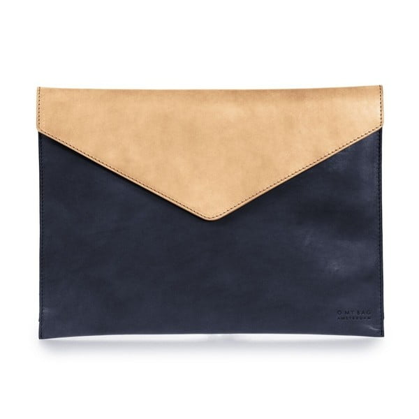 Bézs-kék boríték formájú laptoptartó bőrből, méret: 13" - O My Bag