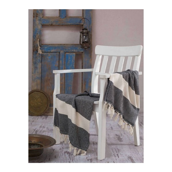 Anayla fekete-krémszínű törölköző, 100 x 180 cm - Hammam-image-1