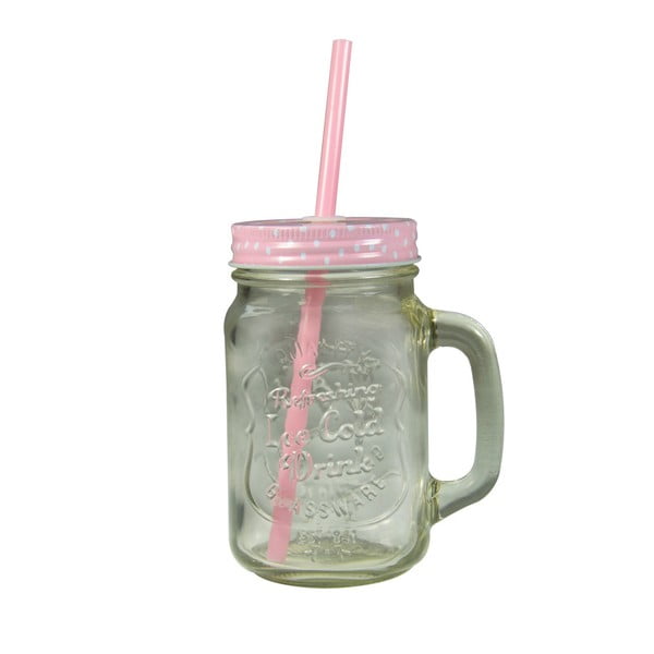 Straw pohár rózsaszín fedéllel és szívószállal, 430 ml - JOCCA