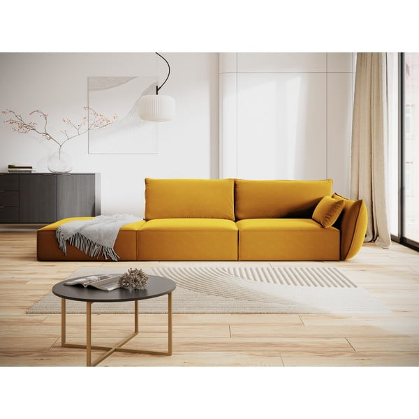 Mustársárga bársony kanapé, jobb oldali 264 cm Vanda – Mazzini Sofas-image-1