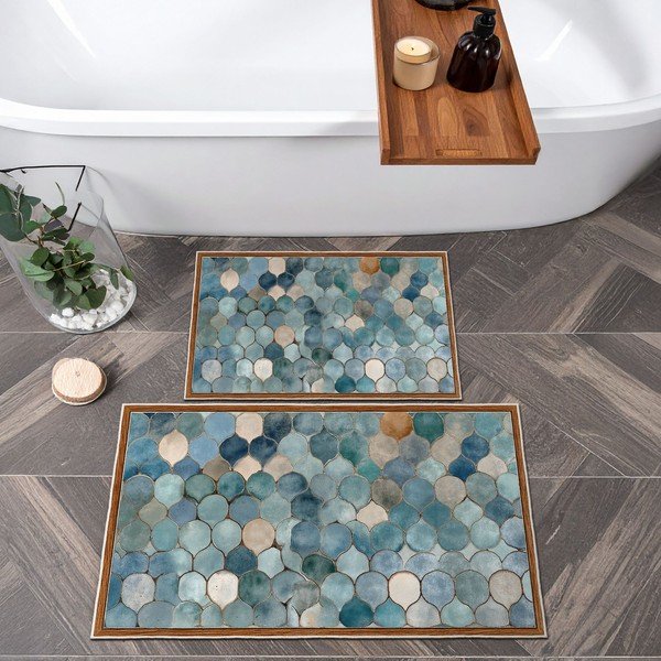 Kék fürdőszobai kilépő szett 2 db-os 60x100 cm – Foutastic-image-3