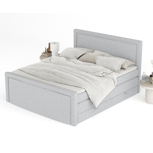 Világosszürke ágyneműtartós boxspring ágy 180x200 cm Lavenda – Maison de Rêve-image-4