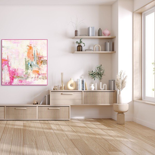 Nyomtatott keretezett vászon kép kézzel festett részletekkel 102x102 cm New Age Pink – Malerifabrikken-image-1