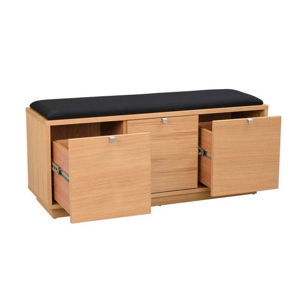 Fekete-natúr színű ülőkés cipőtartó tölgyfa dekorral Confetti – Rowico-image-2