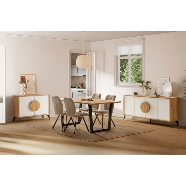 Fehér-natúr színű alacsony komód tölgyfa dekorral 110x82 cm Vae – Marckeric-image-1