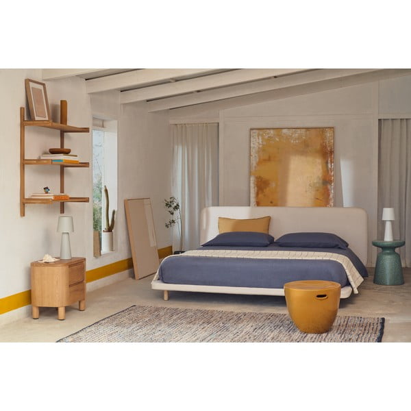 Bézs kárpitozott franciaágy 180x200 cm Odum – Kave Home-image-1