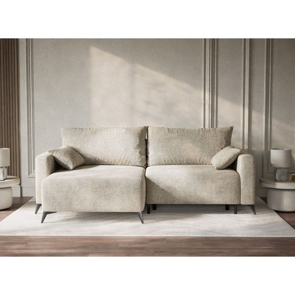 Bézs zsenília kinyitható-tárolóhelyes sarokkanapé (bal oldali-heverő résszel) Leon – Maison de Rêve-image-1