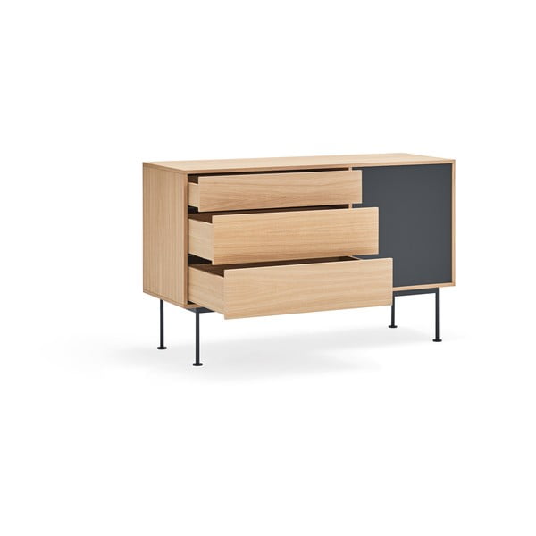 Yoko antracitszürke komód tölgyfa dekorral, szélesség 128 cm - Teulat-image-3