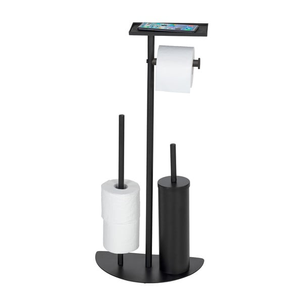 Fekete acél WC-papír tartó állvány kefével Cosenza – Wenko-image-2