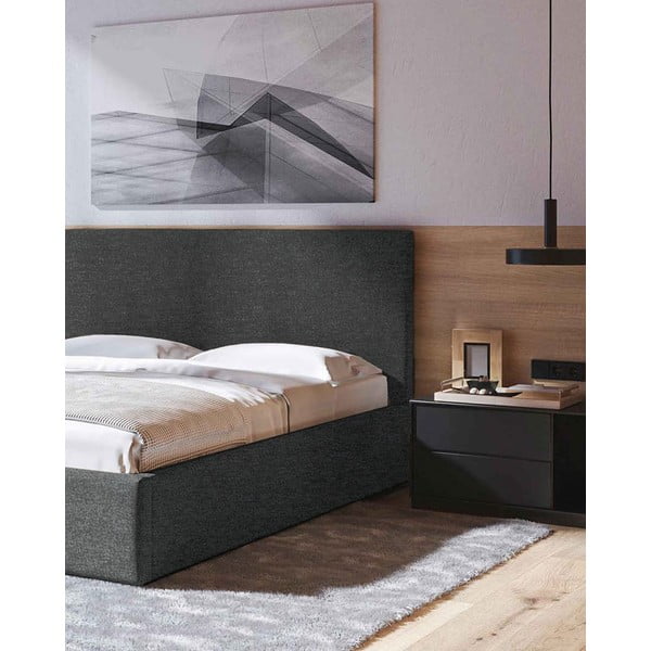Antracitszürke kárpitozott ágyneműtartós franciaágy ágyráccsal 180x200 cm Bufo – MESONICA-image-4