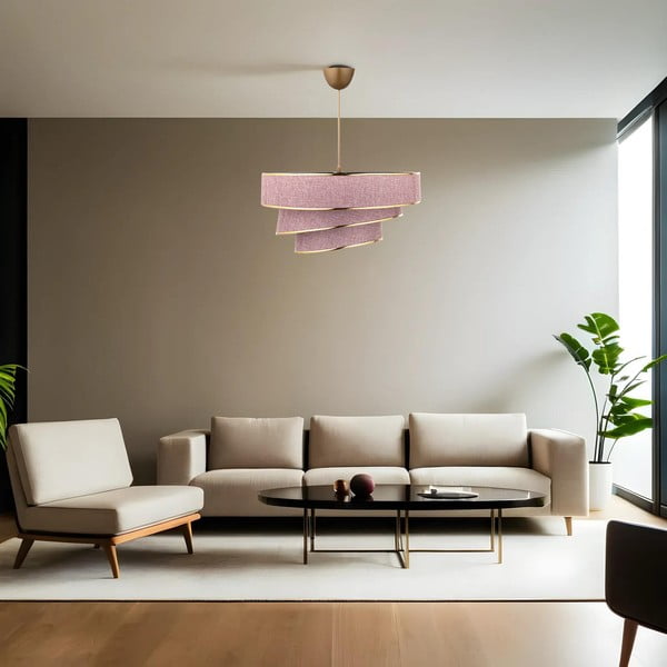 Rózsaszín-aranyszínű függőlámpa textil búrával ø 40 cm Couper – Opviq lights-image-1