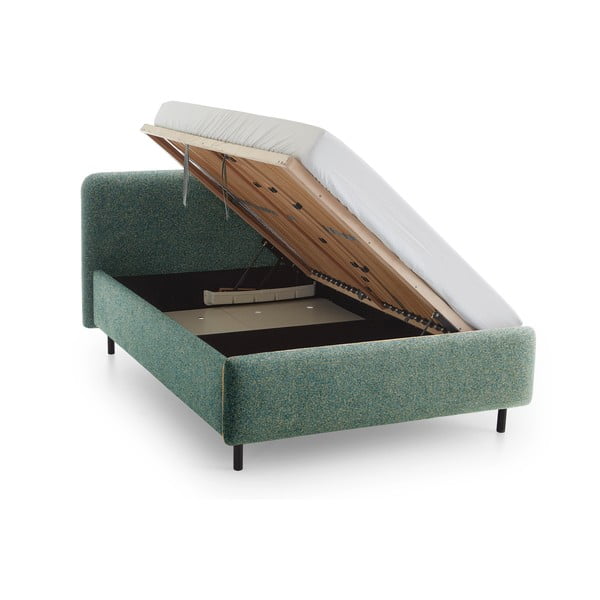 Sötétzöld kárpitozott ágyneműtartós franciaágy ágyráccsal 140x200 cm Primo – Meise Möbel-image-3