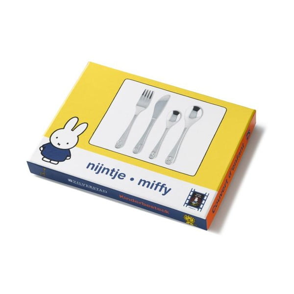 Ezüstszínű rozsdamentes acél gyerek evőeszköz készlet 4 db-os Miffy Zoo – Zilverstad-image-2