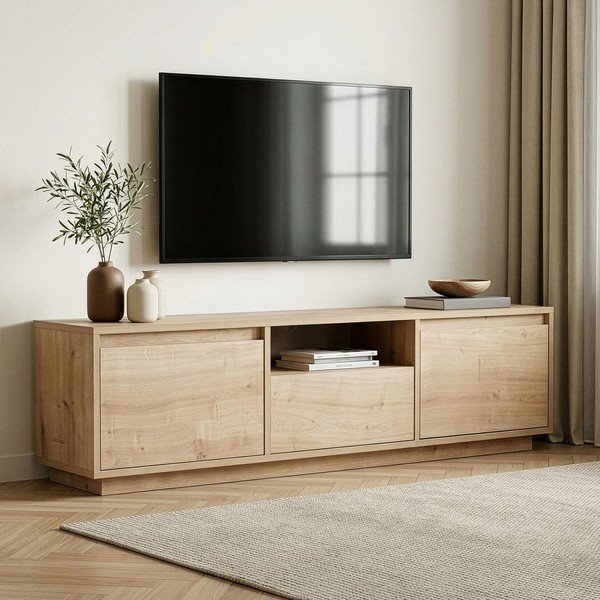 Natúr színű TV-állvány tölgyfa dekorral 160x42x30 cm Sentinel – Kalune Design-image-1