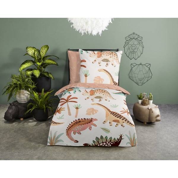 Barna-bézs egyszemélyes pamut gyerek ágyneműhuzat 140x200 cm Dino – Good Morning-image-1