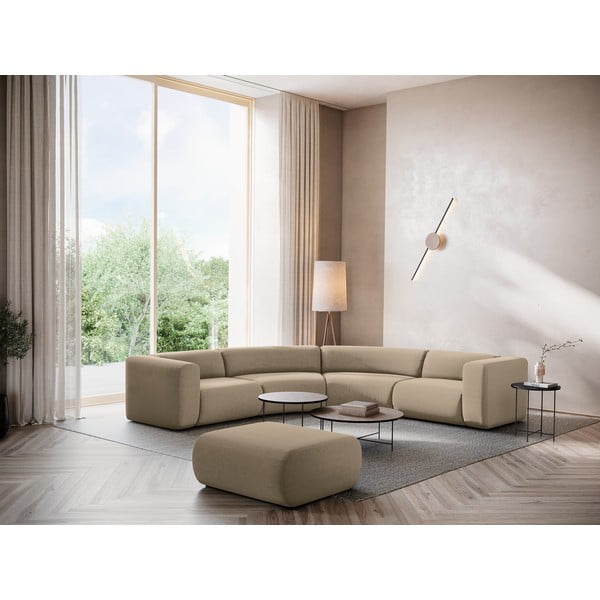 Bézs bársony sarokkanapé Ekahi – Makamii-image-1