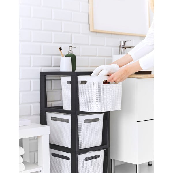 Fehér-fekete műanyag gurulós polcos állvány 30x77 cm Brisen - Rotho-image-4