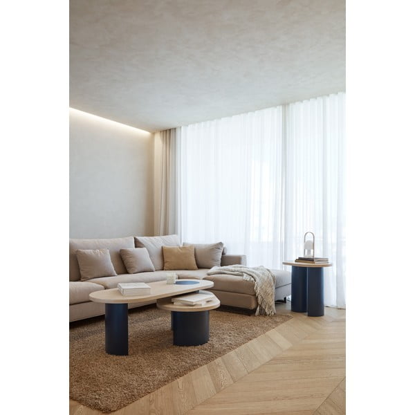 Kék-natúr színű dohányzóasztal kőrisfa dekorral 50x120 cm Nori – Teulat-image-1