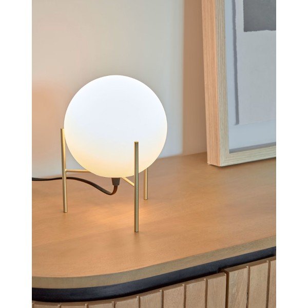 Fehér-aranyszínű asztali lámpa üveg búrával (magasság 22 cm) Seina – Kave Home-image-1