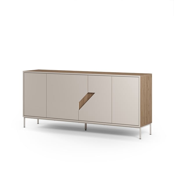 Krémszínű-natúr színű komód tölgyfa dekorral 180x80x40 cm Lilou – Marckeric-image-3