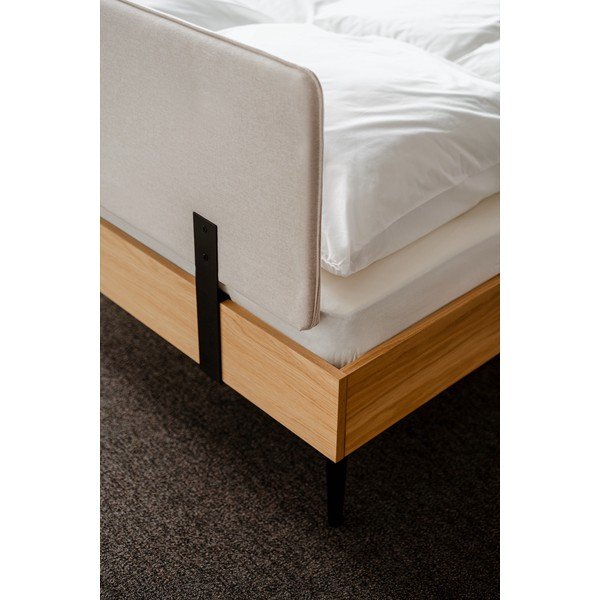 Natúr színű kárpitozott-forgácslemez franciaágy ágyráccsal 200x200 cm tölgyfa dekorral Streiko – noo.ma-image-4