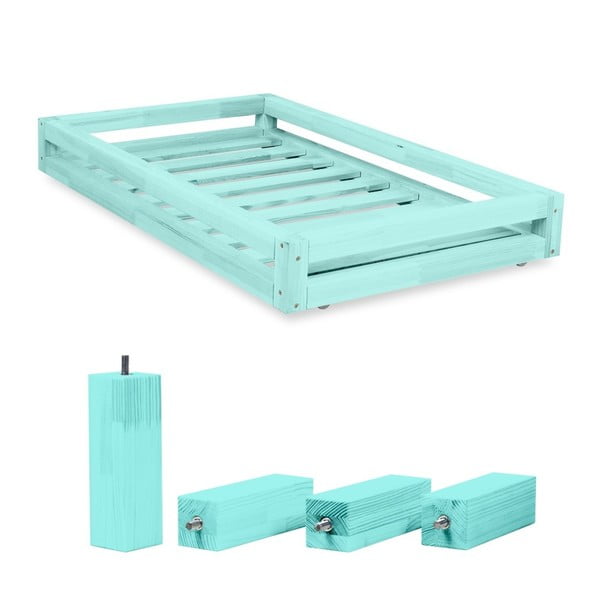 Kék ágy alatti fiók és 4 db-os ágymagasító láb szett, 90 x 160 cm-es ágyhoz - Benlemi