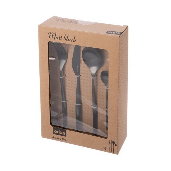 Fekete rozsdamentes acél evőeszköz készlet 24 db-os – Orion-image-4