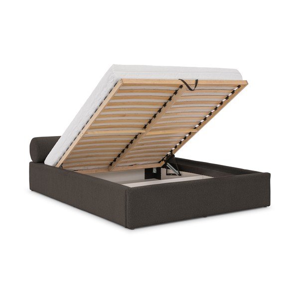 Sötétszürke kárpitozott ágyneműtartós franciaágy ágyráccsal 140x200 cm Cille – Ropez-image-2