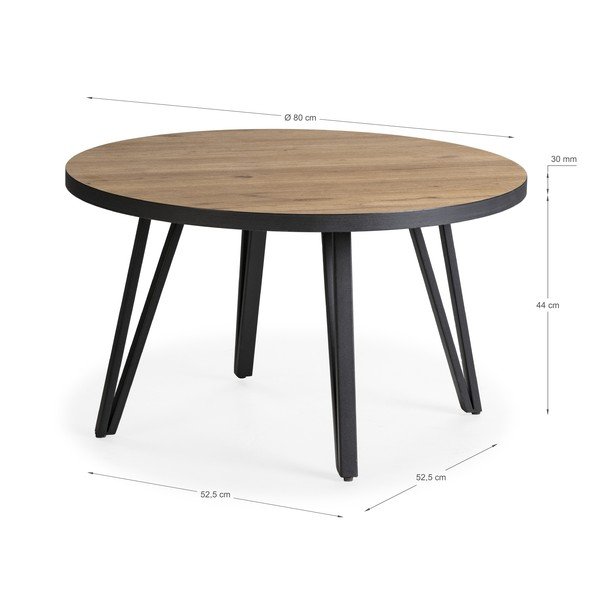 Fekete-natúr színű kerek dohányzóasztal tölgyfa dekoros asztallappal ø 80 cm Sindi – Marckeric-image-3