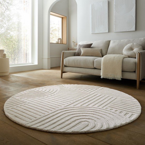 Elefántcsont színű kézi szövésű gyapjú kerek szőnyeg ø 160 cm Zen Garden – Flair Rugs-image-1