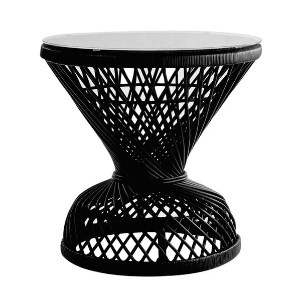 Fekete rattan asztal, üveglappal - Premier Housewares