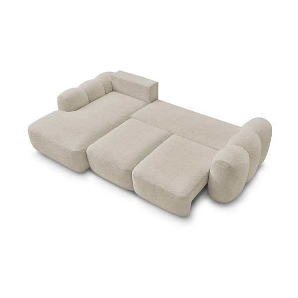 Bézs buklé kinyitható-tárolóhelyes sarokkanapé (bal oldali-heverő résszel) Montaigne – Bobochic Paris-image-4