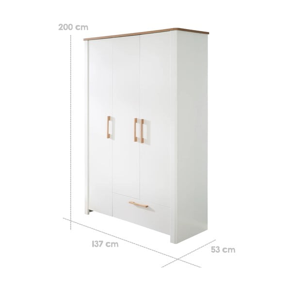 Fehér gyerek ruhásszekrény 139x200 cm Ava – Roba-image-3