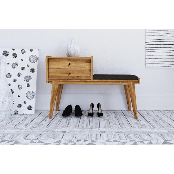 Fiókos tölgyfa pad, szürke ülőrésszel Retro - The Beds-image-2