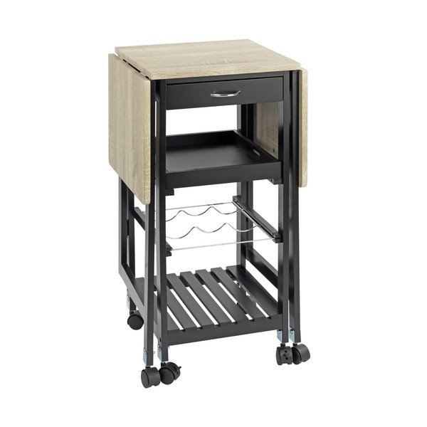 Fekete-natúr színű bortartó szekrény tölgyfa dekorral, palackok száma 3, 97x77 cm – Maximex-image-2